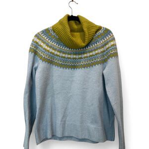Cynthia Rowley blue and green Fair Isle turtleneck sweater Size L